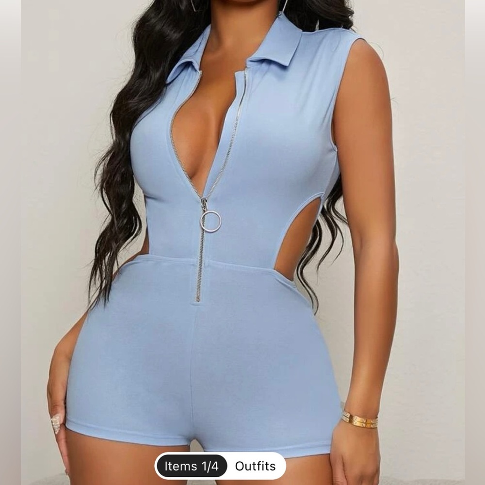 Powder Blue cut out romper with zipper